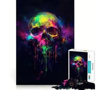 Puzzle de 1000 pièces Tête de Mort néon pour Adultes Puzzle Stimulant la mémoire, Divertissement paisible, Bords Nets, Cadeau de Noël (38x26cm)
