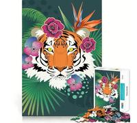 Puzzle de 1000 pièces Tête de Tigre et Plantes Tropicales pour Adultes, Jouet Intelligent et apaisant, découpe précise, Objet de Collection 50x75cm