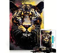 Puzzle de 1000 pièces, tête de tigre noire et dorée, coupe précise, amusant à penser, ralentit le temps, est un superbe élément de décoration de Noël pour la maison (38 x 26 cm)