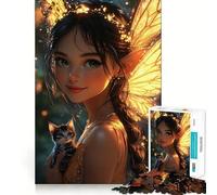 Puzzle de 1000 pièces Thinker Bell avec Chaton pour Adultes, Jeu Mental apaisant et Amusant, découpe de qualité supérieure, Cadeau d'anniversaire 38x26cm