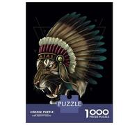 Puzzle De 1000 Pièces Tiger Native American Art Print Puzzle pour Adolescents Course De Vitesse Manuelle Liste De Souhaits avec Le Père Noël Jouets Jeux Éducatifs 52x38cm/1000pcs