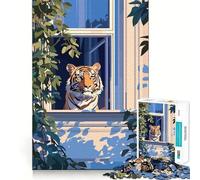 Puzzle de 1000 pièces Tigre à la fenêtre avec des lianes pour Adolescents, défi cérébral, Jeu à Partager, découpe Nette, Surprise chaleureuse 38x26cm