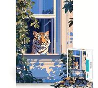 Puzzle de 1000 pièces Tigre à la fenêtre avec Vigne pour Adultes et Adolescents, Jeu de réflexion apaisant, Cadeau de Noël idéal 50x75cm