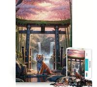 Puzzle de 1000 pièces Tigre à la Porte Japonaise pour Adultes, Jeu de réflexion Amusant et décontracté, découpe de précision, Cadeau Artistique 38x52cm