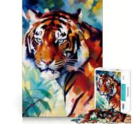 Puzzle de 1000 pièces Tigre à l'aquarelle pour Adultes et Adolescents, Jeu de réflexion apaisant, Cadeau de Noël idéal 38x26cm