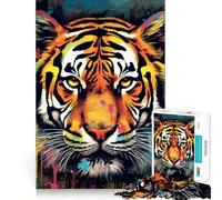 Puzzle de 1000 pièces Tigre à l'aquarelle pour Adultes Jeu de réflexion Amusant et décontracté, découpe de précision, Cadeau Artistique 38x26cm