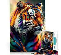 Puzzle de 1000 pièces Tigre, Animal coloré, pour Adolescents, Jeu de logique et de Sens, Divertissement paisible, Bords Lisses, Cadeau créatif 38x52cm