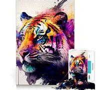 Puzzle de 1000 pièces Tigre, Animal coloré, pour Adolescents, Jeu de logique et de Stimulation Cognitive, Anti-Stress, découpe précise, Joli Cadeau 38x52cm