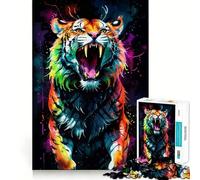 Puzzle de 1000 pièces Tigre Aquarelle néon pour Adolescents, Jeu de logique et de Stimulation silencieuse, Bords Lisses, Cadeau Unique (38x26cm)