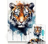 Puzzle de 1000 pièces Tigre Aquarelle pour Adolescents, idéal pour développer Leurs capacités cognitives et Passer du Temps de Loisirs, avec des Bords précis, Un Cadeau attentionné 38x26cm