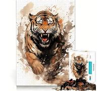 Puzzle de 1000 pièces Tigre Aquarelle pour Adultes, Jeu de réflexion apaisant, Bords précis, 50x75cm