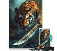 Puzzle de 1000 pièces Tigre avec épée dans la Jungle pour Adultes, Jouet Smart Reason, Lien Familial, Bords Lisses, présentation Artistique 38x26cm