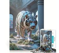 Puzzle de 1000 pièces Tigre Blanc aux Reflets irisés »,Jeu de Concentration mentale,découpe de précision,Bords Lisses,activité captivante pour des soirées tranquilles (50x75cm)