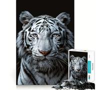 Puzzle de 1000 pièces Tigre Blanc aux Yeux Bleus pour Adolescents Jeu Stimulant Le Cerveau Emboîtement précis sans espaces Activité relaxante en Groupe à l'intérieur (50x75cm)