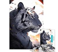 Puzzle de 1000 pièces Tigre Blanc avec Lune Art numérique Jeux éducatifs Jeu Stimulant Jouets Cadeaux pour Femmes Hommes Activités familiales (Dimensions 75x50cm)