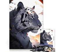 Puzzle de 1000 pièces Tigre Blanc et Lune (38x26cm) Art numérique pour Adolescents Développe la mémoire et Offre Une évasion reposante Idéal comme Cadeau de Noël