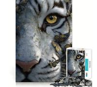 Puzzle de 1000 pièces Tigre Blanc et Papillons dorés pour Adolescents Un Jeu de mémoire Amusant et Relaxant à réaliser en Groupe à l’intérieur (38x52cm)