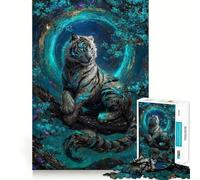 Puzzle de 1000 pièces Tigre Blanc Mystique dans Une forêt Turquoise pour Adolescents Un Cadeau élégant, idéal pour développer sa mémoire et se détendre (38x26cm)