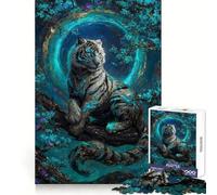 Puzzle de 1000 pièces Tigre Blanc Mystique dans Une forêt Turquoise pour Adultes, Jeu de logique, Divertissement et détente, pour Les fêtes (38x52cm)