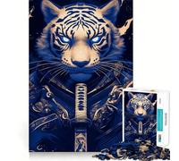 Puzzle de 1000 pièces Tigre Blanc samouraï pour Adultes Jeu de mémoire,Assemblage précis,sans espaces,activité apaisante pour se détendre (50x75cm)