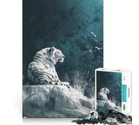 Puzzle de 1000 pièces Tigre Blanc sur Rocher pour Adultes,Jeu de réflexion,découpe Laser pour Un Assemblage Parfait,activité enrichissante pour Les Jours de Pluie (38x26cm)