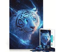 Puzzle de 1000 pièces Tigre Bleu et étoiles,pièces Bien ajustées,Jouet créatif et Amusant,Moments de détente et de Plaisir,Cadeau de décoration d'anniversaire (38x26cm)