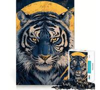Puzzle de 1000 pièces Tigre Bleu et Lune,pièces à emboîter,Jeu de Concentration Amusant,Moment de détente,décoration de Noël (38x52cm)