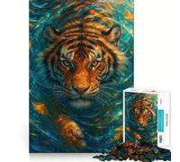 Puzzle de 1000 pièces Tigre dans l'eau avec des Feuilles d'automne pour Adolescents, Jeu de logique, Passe-Temps Calme, découpe précise, Cadeau Exquis 38x26cm