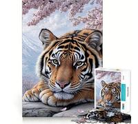 Puzzle de 1000 pièces Tigre dans Un Paysage de cerisiers en Fleurs pour Adultes et Adolescents, Jeu de réflexion, Loisirs, Bords précis, décoration Murale 38x26cm