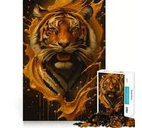 Puzzle de 1000 pièces Tigre dans Une éclaboussure de Liquide doré pour Adultes, Jeu de logique Solide, Jeu de Groupe, Bords Nets, 38x26cm