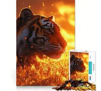 Puzzle de 1000 pièces Tigre dans Une lumière dorée pour Adultes et Adolescents, Jeu Mental apaisant et Relaxant, découpe de qualité supérieure, 50x75cm