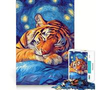 Puzzle de 1000 pièces Tigre Dormant sous Un Ciel étoilé pour Adultes, Jeu de réflexion Amusant et décontracté, découpe de précision, Cadeau Artistique 38x52cm