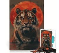 Puzzle de 1000 pièces Tigre Eau Rouge Soleil Lune pour Adultes, Jeu de réflexion Stimulant, Jeu de Groupe, découpe Nette, Joli Cadeau 38x26cm