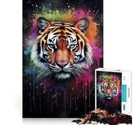 Puzzle de 1000 pièces Tigre Éclaboussé de Poudre pour Adultes Puzzle de Mémoire à Soulever Lentement Cadeau Créatif à Assembler 50x75cm
