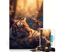 Puzzle de 1000 pièces Tigre endormi au Coucher du Soleil pour Adolescents Jeu de logique Claire Passe-Temps Calme Découpe Parfaite Cadeau Classique 38x52cm