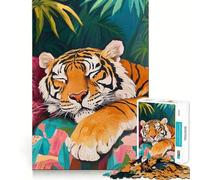 Puzzle de 1000 pièces Tigre endormi dans la Jungle pour Adolescents Jeu de logique Clair Loisirs faciles Découpe Parfaite Cadeau d'anniversaire 50x75cm