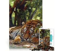 Puzzle de 1000 pièces Tigre endormi dans Un Feuillage Luxuriant pour Adolescents, Jouet Intelligent, Loisirs, découpe précise, Cadeau saisonnier 50x75cm
