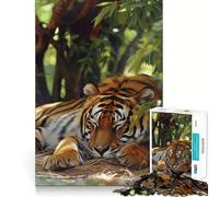 Puzzle de 1000 pièces Tigre endormi dans Un Feuillage Luxuriant pour Adolescents Se remémorer, améliorer, détendre, œuvre d'art aux Contours Nets 38x26cm