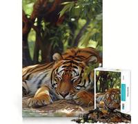 Puzzle de 1000 pièces Tigre endormi dans Un Feuillage Luxuriant pour Adultes, Jeu de logique mentale, Anti-Stress, découpe Ferme, 38x52cm