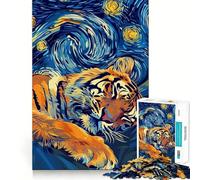 Puzzle de 1000 pièces Tigre endormi dans Une Nuit étoilée pour Adolescents, idéal pour se détendre et se ressourcer 38x52cm