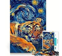 Puzzle de 1000 pièces Tigre endormi sous Un Ciel étoilé pour Adolescents, Style Nuit étoilée, Jouet Stimulant la logique, Cadeau raffiné et de qualité supérieure pour Toute la Famille 50x75cm