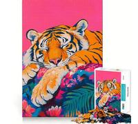 Puzzle de 1000 pièces Tigre endormi sur Fond Floral pour Adolescents, Jeu de logique, léger et Relaxant, découpe précise, Cadeau Classique 50x75cm