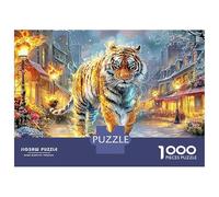 Puzzle de 1000 pièces « Tigre enflamm頻 en épais de supérieure, représentant Un félin fougueux à l'affût.Adultes, encadrable et Un Moment de détente ou Un Anniversaire. Dimensions : 38 x 26 cm.