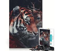 Puzzle de 1000 pièces - Tigre et cerf du Bengale - Amour - Propre - Ajustement parfait - Décoratif - Stimulation spirituelle - Activité, temps de jeu confortable - 38 x 52 cm