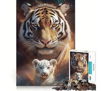 Puzzle de 1000 pièces Tigre et Son Petit dans l'espace pour Adultes Un Jeu de réflexion Stimulant et Relaxant, avec Une découpe Parfaite et Un Cadeau mémorable 38x52cm