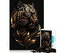 Puzzle de 1000 pièces Tigre Floral Or Noir pour Adolescents Développe la mémoire, détente et Plaisir Design Amusant, Assemblage, Surprise chaleureuse 50x75cm