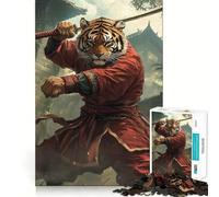 Puzzle de 1000 pièces Tigre Kung Fu Ninja Animal Adolescents Jeu de réflexion Stimulant Amusant à Partager Découpe Nette Surprise chaleureuse 38x52cm