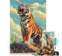 Puzzle de 1000 pièces Tigre Rugissant dans Un Paysage Floral pour Adolescents, idéal pour stimuler la mémoire et Passer Un Moment de détente (50x75cm), Cadeau d'anniversaire de qualité supérieure