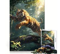 Puzzle de 1000 pièces Tigre sautant par-Dessus Un Tronc d'arbre pour Adolescents Jeu d'éveil et de Relaxation, Design Amusant, 38x26cm