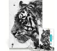 Puzzle de 1000 pièces Tigre Sauvage à l'encre pour Adultes Jeu Stimulant,Surface Lisse sans bavures,Passe-Temps Fascinant pour Les Moments de détente (38x26cm)